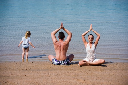 yoga and meditation, love and family, summer vacation, spirit and body, recreation and mind, familyの写真素材