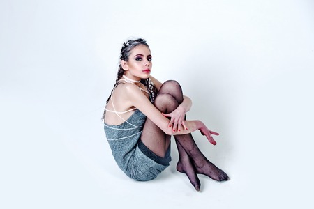 beauty and fashion, makeup and hair, indie and boho, youth lifestyle, girl, copy spaceの写真素材