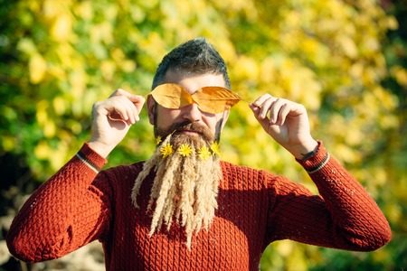 Man with natural spike beard sunny fall.の写真素材