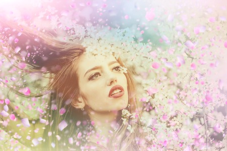 gorgeous sexy girl. gorgeous beautiful girl. Spring flowersの写真素材