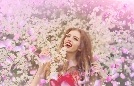 gorgeous girl. beautiful girl. Spring flowersの写真素材