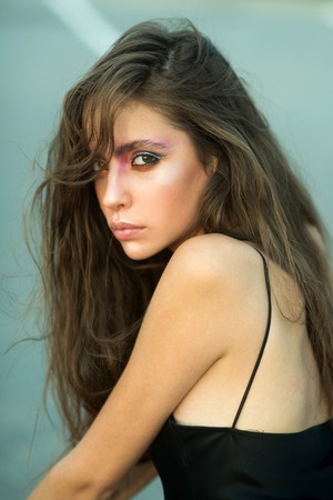 Beauty model with beautiful face. Beauty, look, makeup, hair, hairstyle.の写真素材