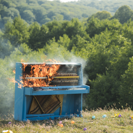 Rock concert, jazz, fireplace, destruction. rock concert and piano destructionの写真素材