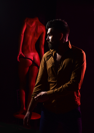 Sexy body, family couple, massage. sexy body on young naked man at bearded manの写真素材