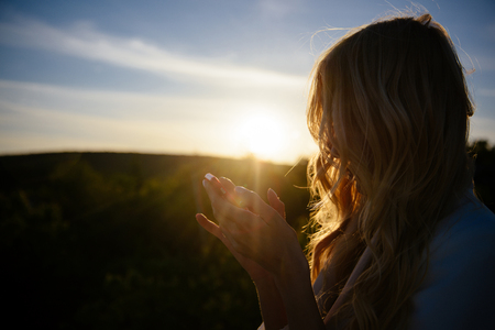 Woman with blonde hair speak on mobile, new technology. Buy online and digital marketing. Businesswoman with phone, modern life. Business communication. Girl with sexy red lips hold smartphone. sunsetの写真素材
