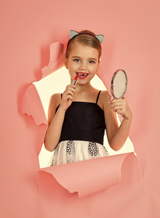 Retro girl fashion with cosmetics, beauty. retro girl with red lipsの写真素材