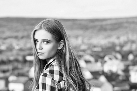 Pretty girl with blond hairの写真素材