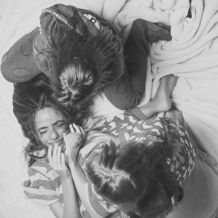 Kids enyoj happy day. Nightwear fashion for girlsの写真素材