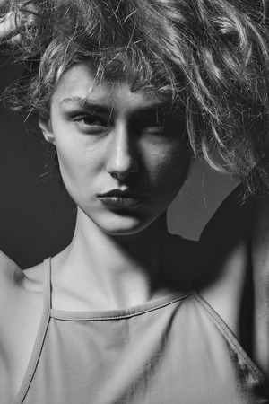 Face fashion girl or Women in your web site. Girl face portrait in your advertisnent. pretty slim stylish sexy womanの写真素材