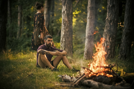Happy man. Camping, hiking, lifestyle.の写真素材