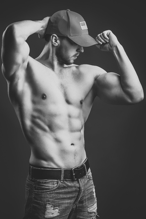 Male Face. Issues affecting boy. Muscular athletic manの写真素材