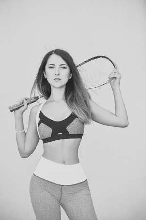 Women face skin care. Portrait women face in your advertisnent. Girl with sport batの写真素材