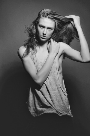 hair care. pretty slim stylish sexy womanの写真素材