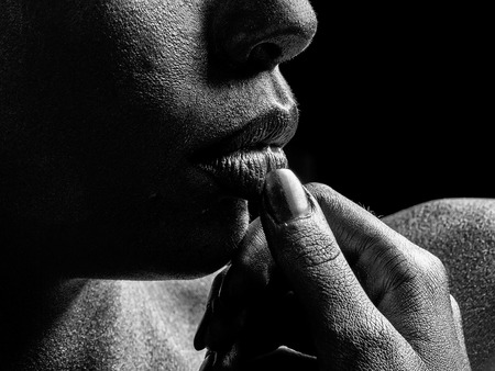 sexy female lips. sexy pretty golden womanの写真素材