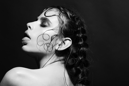 model hairstyle. woman portrait with fashion beautiful hair, young model, brunette girlの写真素材