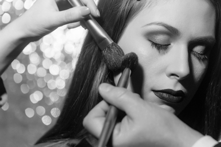 girl makeup. fashion model with closed eyes and stylish eyeshadowsの写真素材