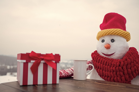 snowman tea gift new year. Happy holiday and celebration.の写真素材