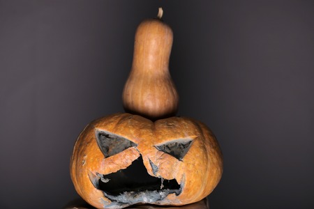 jack o lantern on halloween. Carve Out Some Good Times. jack o lantern as symbol of autumn holiday - halloween. scary pumpkin with evil faceの写真素材