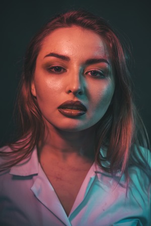 Hair loss and care. Sexy woman with fashion makeup. Makeup cosmetics and skincare. Sexy girl with fashion makeup. Halloween. Beauty salon and hairdresser. Facial care. Beauty and fashionの写真素材