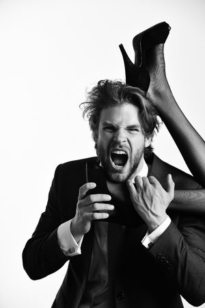 sexy legs of woman body and man, matriarchy and patriarchyの写真素材