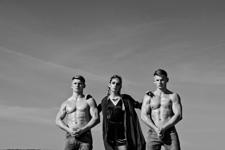 Twins and girl with hairstyle.の写真素材