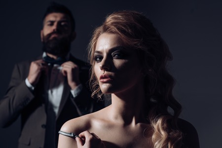 She says yes for a date. Couple of man and woman date on valentines day. Couple in love. Happy valentines day. Bearded man and sexy woman on first date. Weve got this gift of loveの写真素材