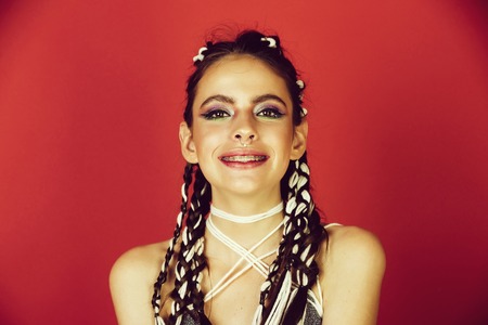 beauty and fashion, makeup and hair, emotions, dental healthの写真素材