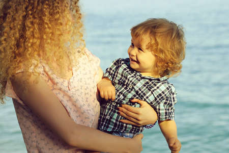 Woman and baby boyの写真素材