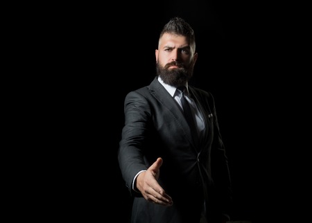 Welcome business. Handshake, business man with shake hands. Welcome handshake. Corporate greeting hand.の写真素材