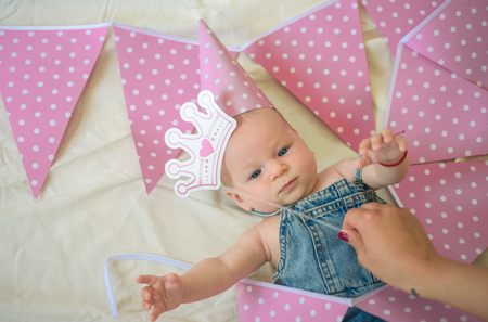 Sweet little baby. New life and birth. Portrait of happy little child.の写真素材
