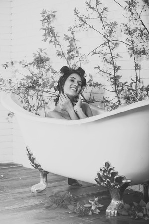 Spring relax in bathroom.の写真素材