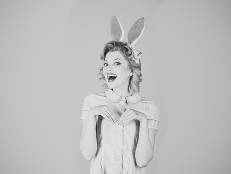 Sexy blond girl with retro makeup, playboy.