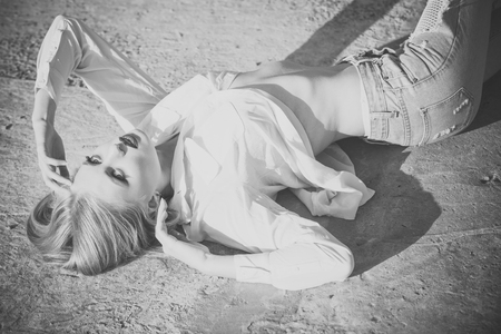 Sensual woman with sexy belly, fashion.の写真素材