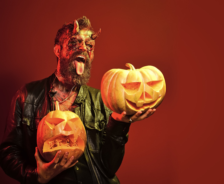 Halloween satan show tongue with jack o lanterns