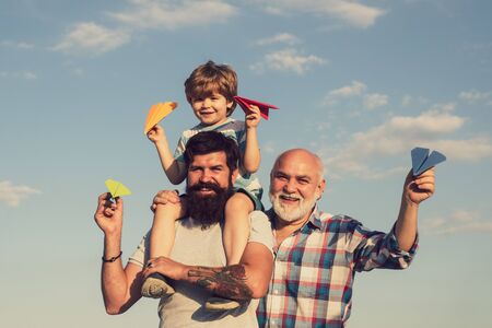 Happy fathers day. Male multi generation family. Multi generation. Excited.の写真素材