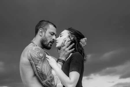 Embrace and kiss. Couple in french kiss. In love and i love you. Sensual embrace couple kiss. Couple In Love. Romantic and love. Intimate relationship and sexual relations. Passion and sensual touch.の写真素材