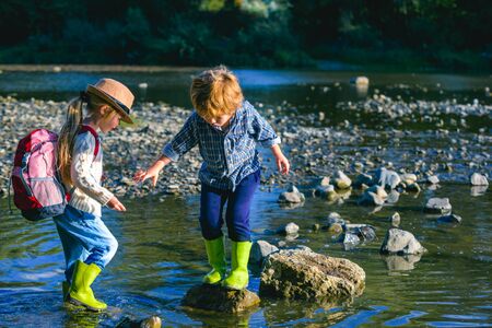 Valentines Greeting Card. Funny kids. Romantic kids having date at Valentines Day. Valentines day theme.の写真素材