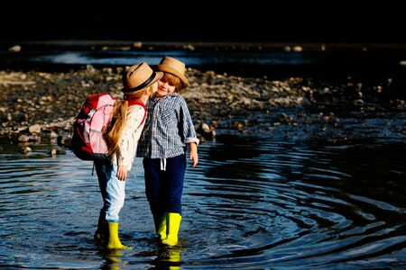 Happy Valentines Day. Romantic kids having date at Valentines Day. Valentines Greeting Card.の写真素材