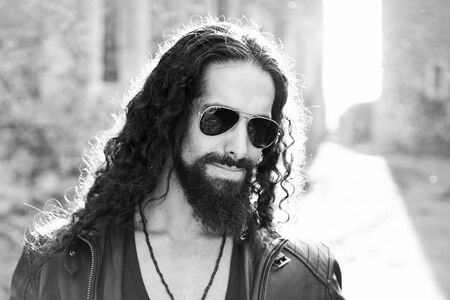 Handsome man in sunglasses - portrait of fashion man.の写真素材