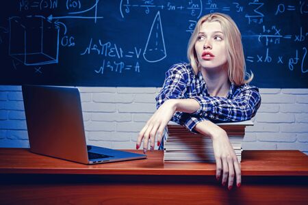 Unhappy student working on laptop. Education. Entrepreneur angry and furious with a laptop. Teachers...