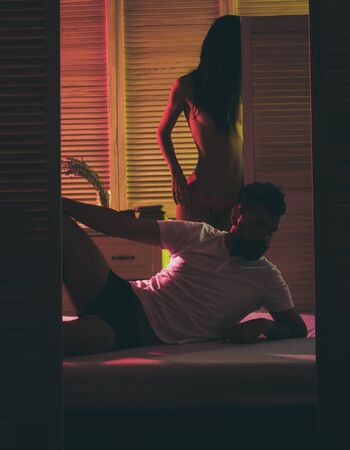 Tender picture of young couple. Love concept. Relationship for Young lovers. Valentines day. Sensualityの写真素材