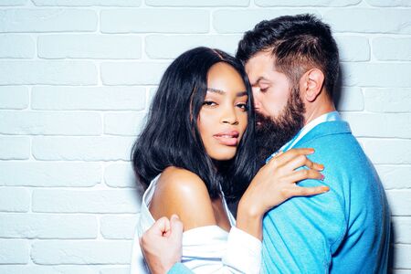 Passionate sensual woman in ecstasy feeling pleasure. Enjoying the company of each other. People in love. Tenderness and intimacy. Couple in love.の写真素材