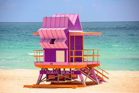 Miami Beach Lifeguard Stand in the Florida sunshine. World famous travel location.の写真素材