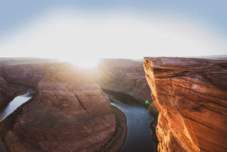 Tourist girl on Glen Canyon. Canyon national park. Beautiful view of Horseshoe Bend. Horseshoe Bend...