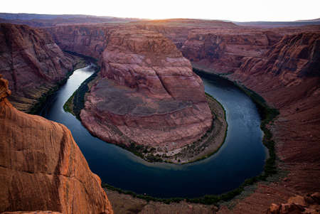 Beautiful view of Horseshoe Bend. Panoramic Horeseshoe Bend. Canyon Adventure Travel Relax Concept.
