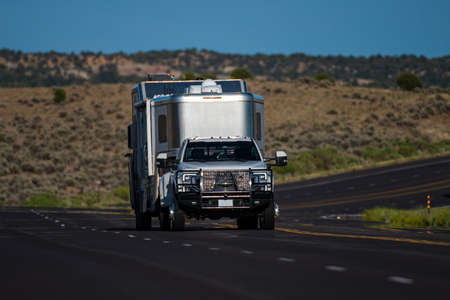 RV Camping. Camper Van. Recreation Vehicle RV Trip. Vacation on the American Road. Traveling in...
