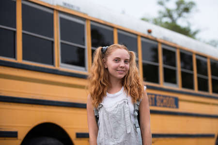 School teen concept. Portrait of School teenager student girl outside. Home education.