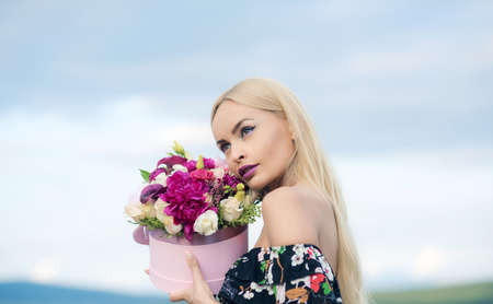 Dreamy lady. Fashion model girl. Stunning beauty. Fashion look. Woman with sensual lips looks...