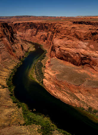 Red rock canyon road panoramic landscape. Mountain road in red rock canyon desert panorama Arizona Horseshoe Bend in Grand Canyon.の写真素材