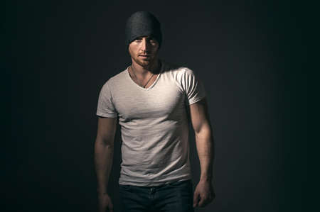 Handsome man, portrait of fashion style guy.の写真素材